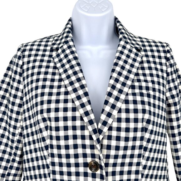 J. Crew Gingham Check Two Button Blazer Suit Jacket Navy Blue White Size XS NWOT - Picture 2 of 10